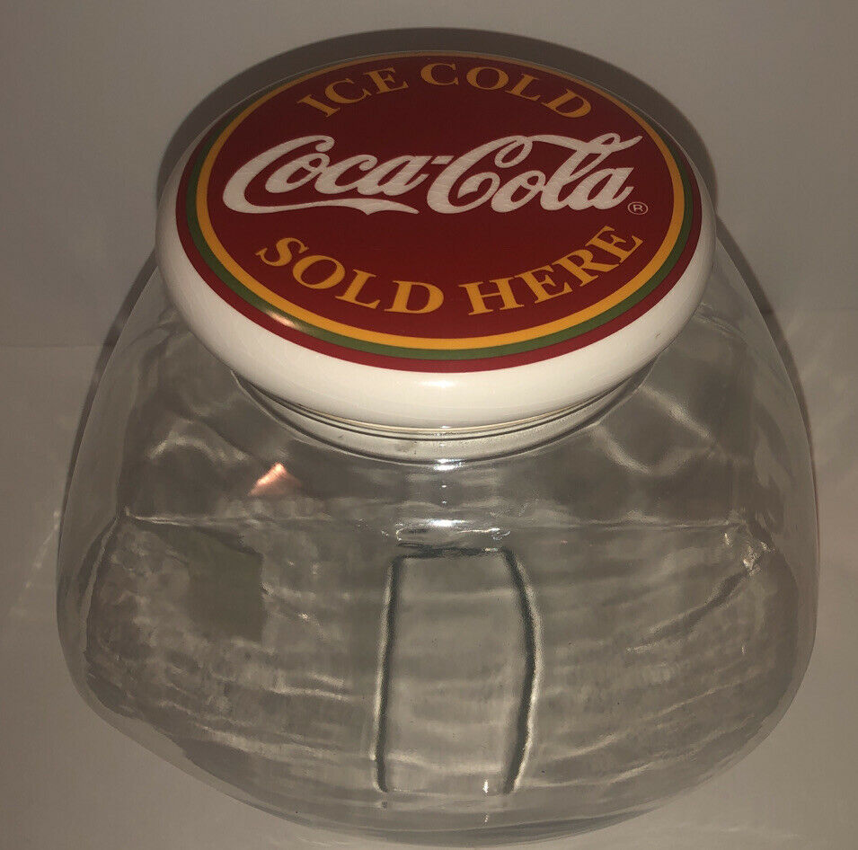 Coca Cola Glass Jar Canister Candy Vintage Red Clear With Lid