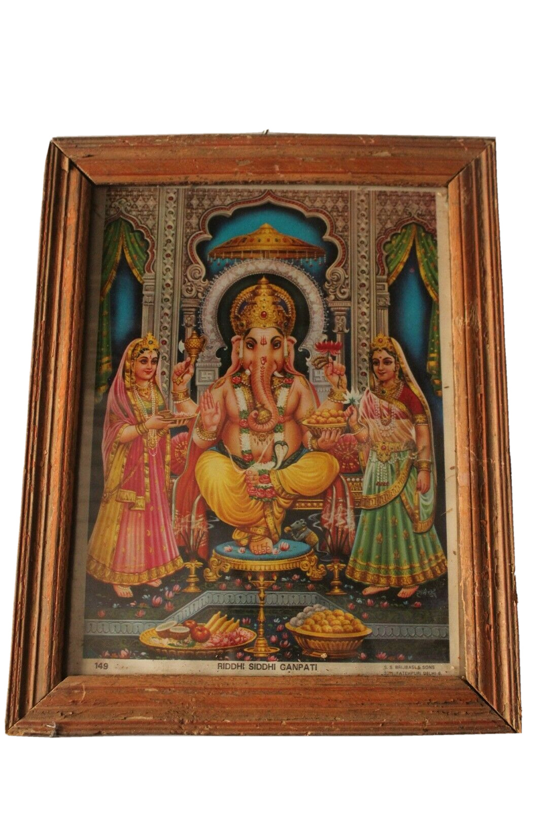 Indian Collectible Print Of Ganesha With Old Vintage Frame Vintage Piece