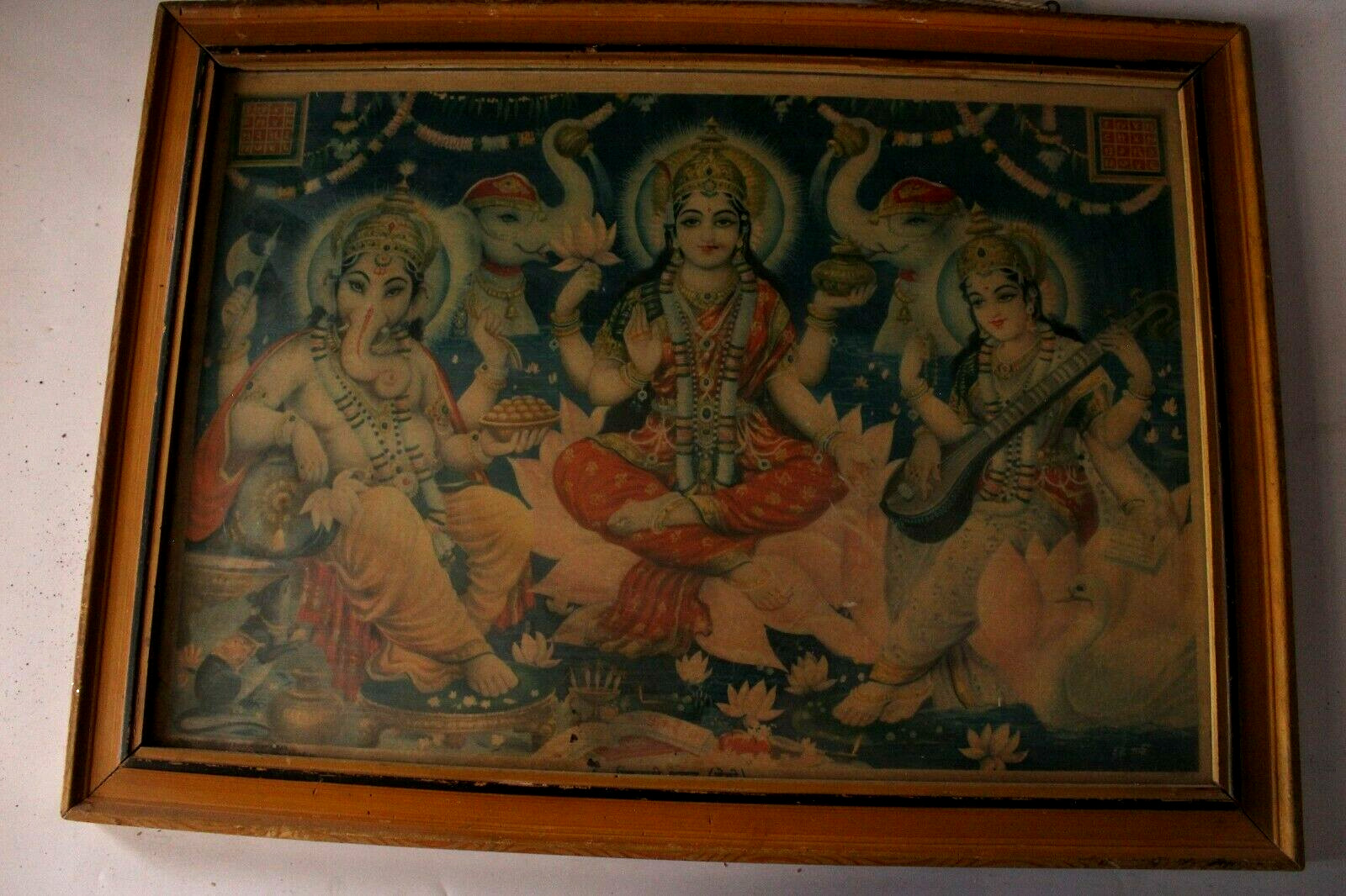 Vintage Traditional Print With Frame Antique Collectible Hindu Religious Print