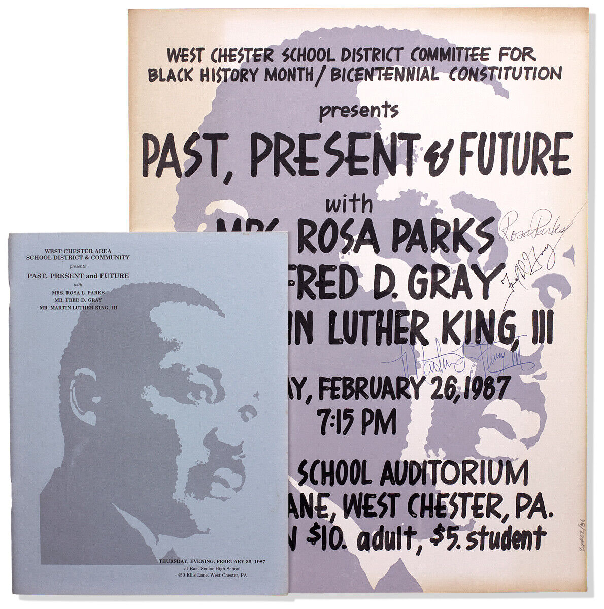 1987 Poster Signed By Rosa Parks Fred Gray & Martin Luther King Iii Civil Rights