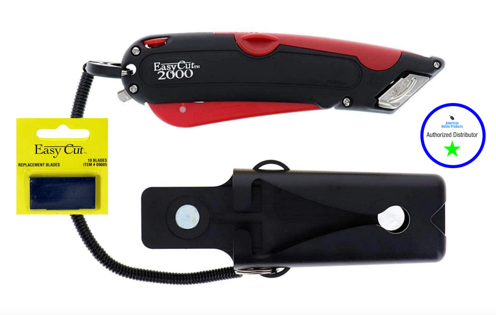 Easy Cut 2000 Red Safety Box Cutter Knife Easycut & Pack 0f 10 Blades Best Deal