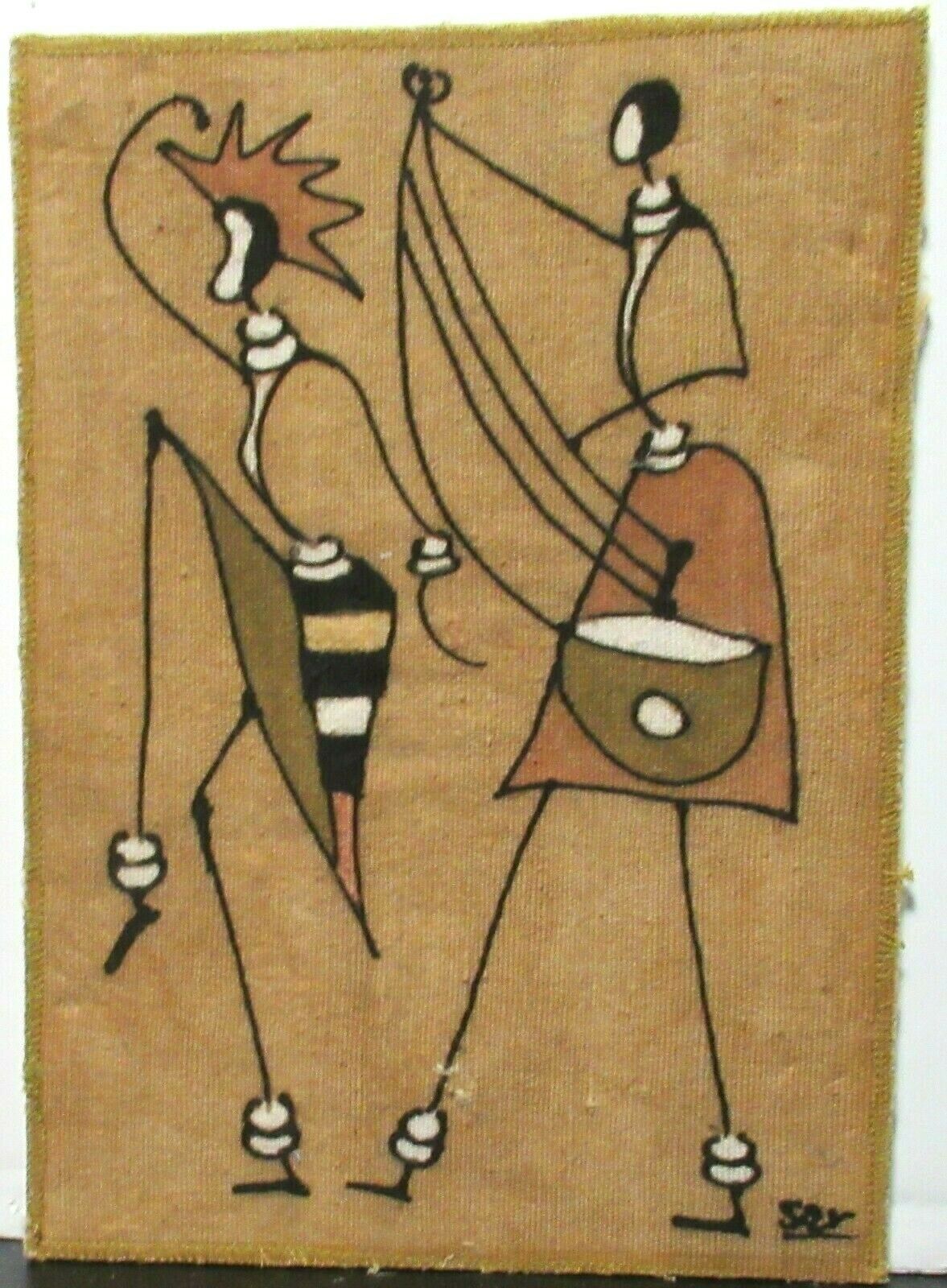 Say African Two Women Acrylic On Cloth Tapestry Painting Unframed